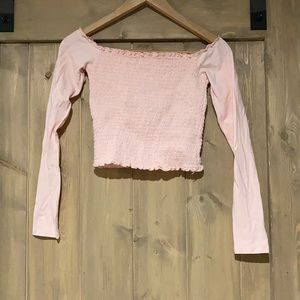 Off The Shoulder Ribbed Long Sleeve Crop Top